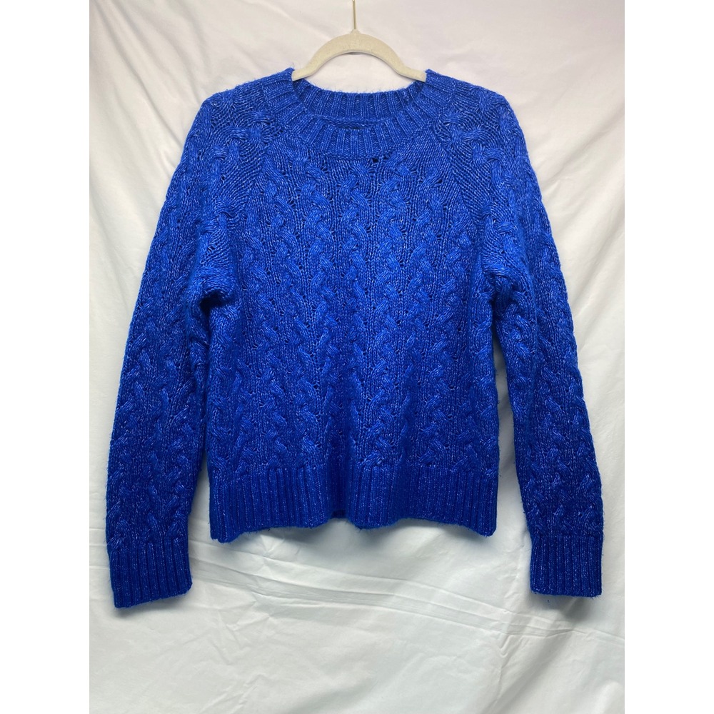 Lucky Brand Womens Blue Cable Knit Sweater Cotton Blend Pullover - Large
